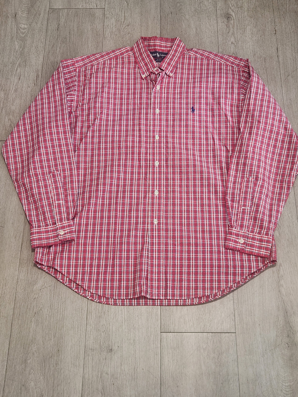 Vintage Ralph Lauren Blake Mens Large Red Navy Plaid Button Down Shirt